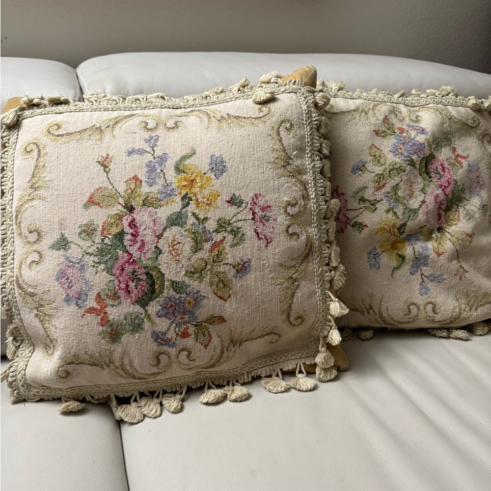Vintage French Needlepoint Decorative Pillows
